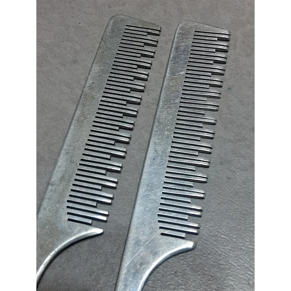 Pair Of Vintage Goody Aluminum Rat Tail Staggered Tooth Styling Comb British HG